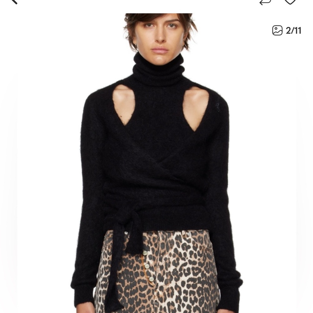 Ganni Black alpaca cut out wrap sweater